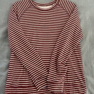Marine Layer Reversible Raglan Striped Crewneck | Size Medium | Cream/Auburn